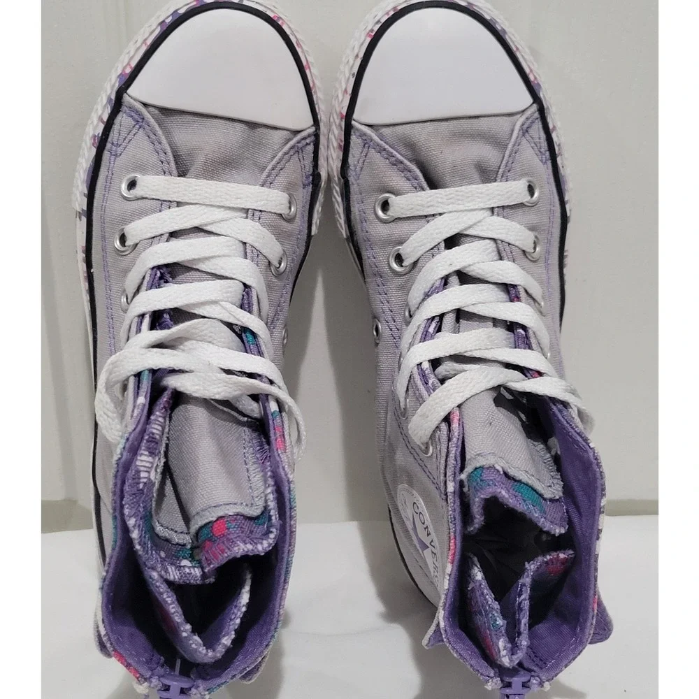 Converse Chuck Taylor All Star Kid 1 Gray Purple Paint Drip Zip High Top Sneaker